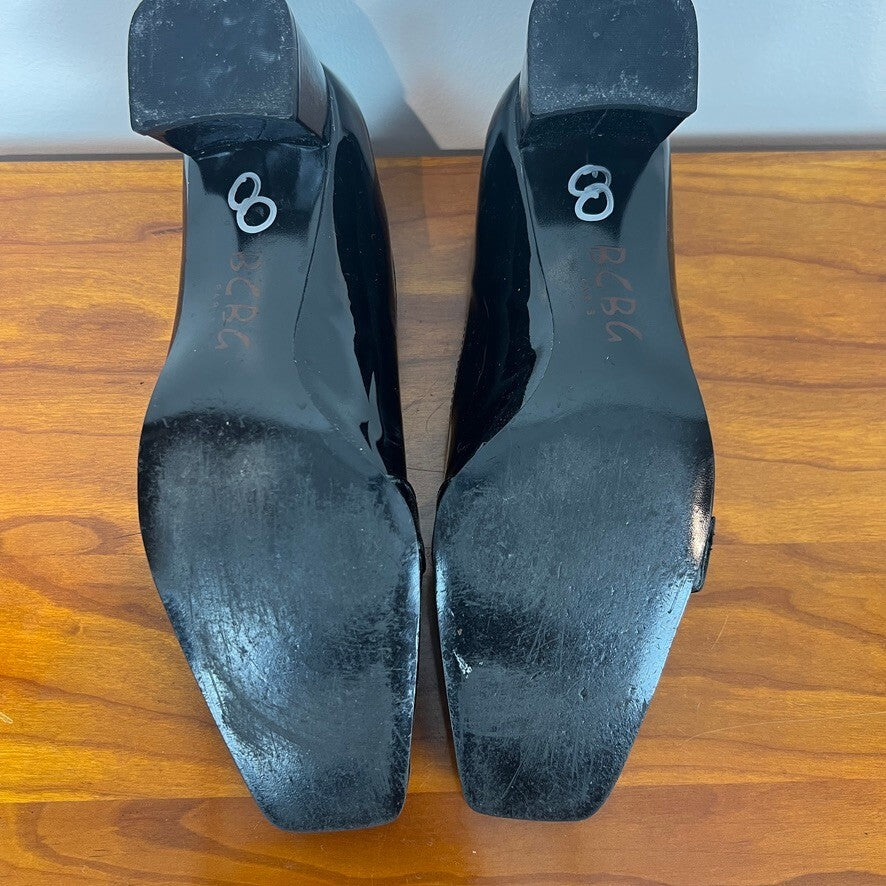 Vintage BCBG Paris Black Patent Leather Loafer Pumps Buckle Heels Size 8