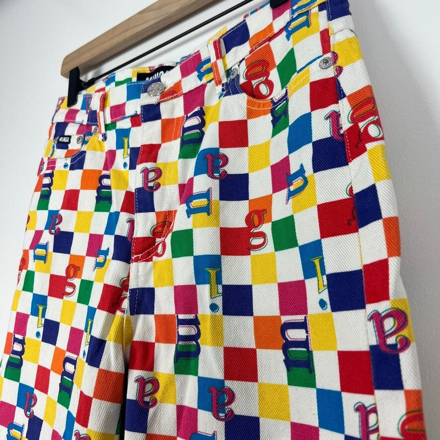 Minga London Checkerboard Graphic Straight Leg Jeans Women's US 6 Colorful