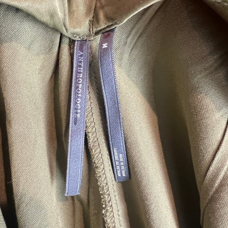 Anthropologie Tilda Pull-On Wide Leg Satin Pants Olive Green Women's Medium
