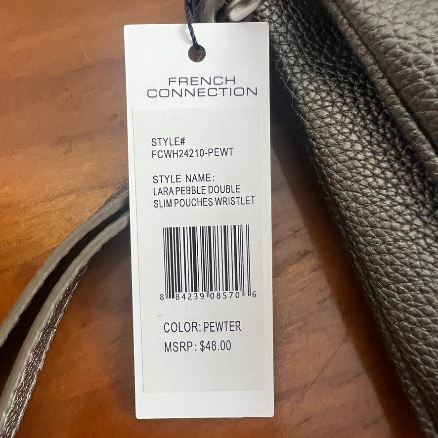 French Connection Pewter Double Pouch Wristlet Pebble Faux Leather Bag