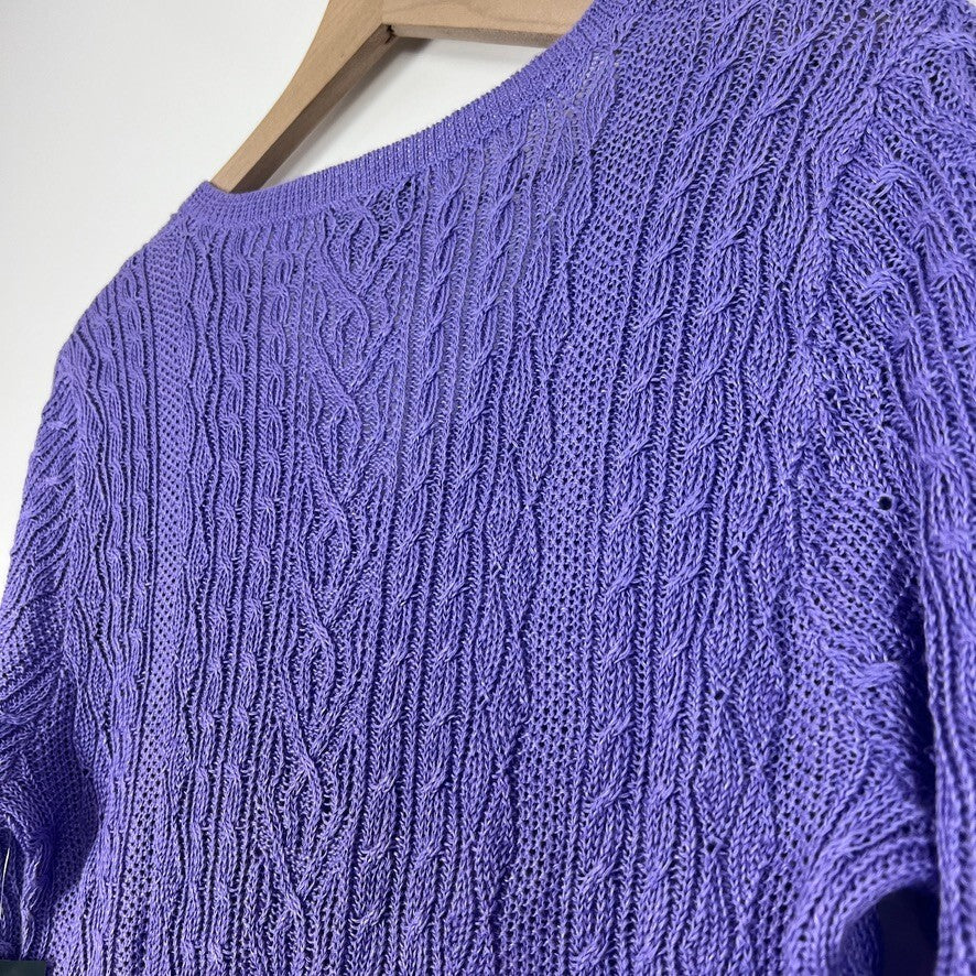 NWT Lauren Ralph Lauren Purple Linen Cable Knit V-Neck Sweater Women's L