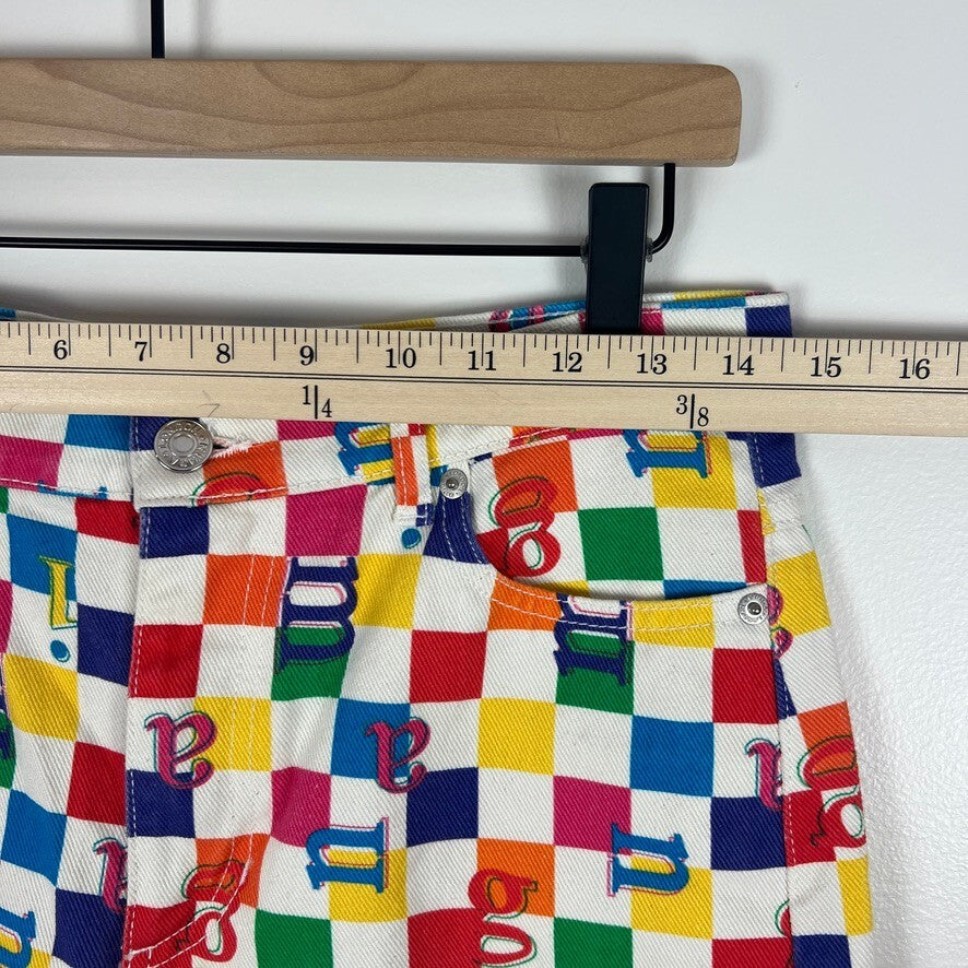 Minga London Checkerboard Graphic Straight Leg Jeans Women's US 6 Colorful