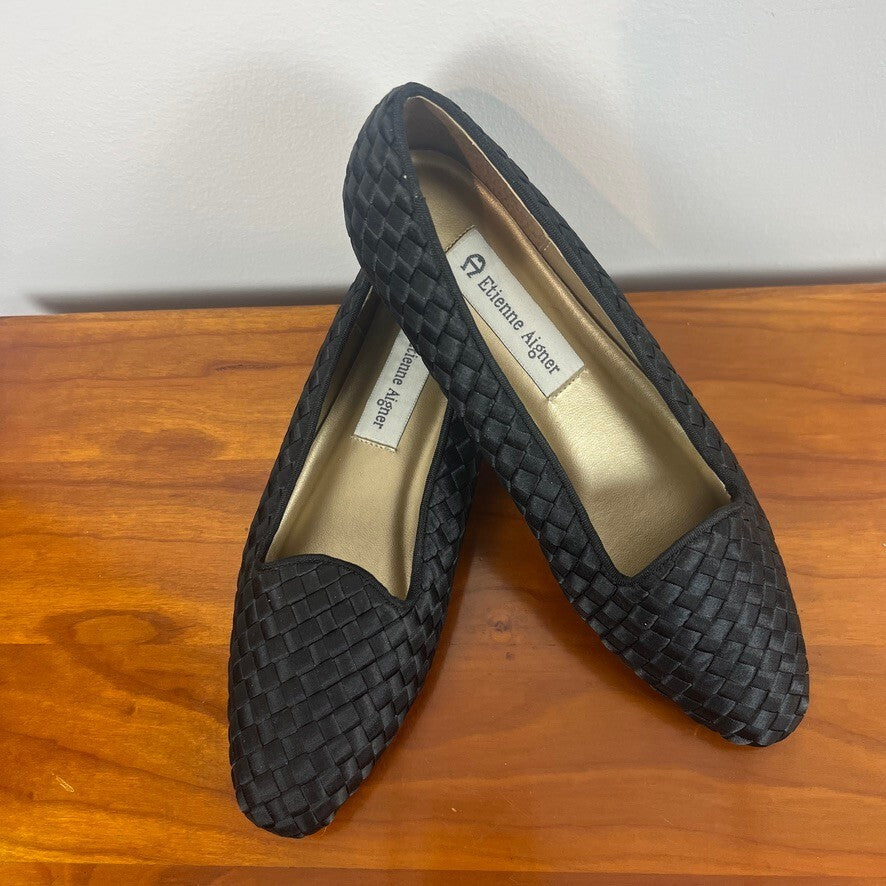 Etienne Aigner Rebecca Woven Black Leather Sole Loafers Women's Size 6M NWOT