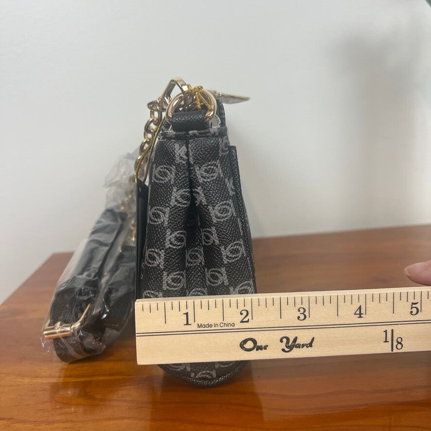 xBebe Black Monogram Crossbody Bag Gold Chain Strap NWT Logo Chic Style