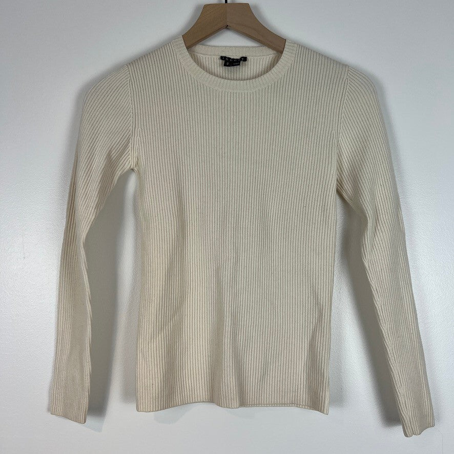 Theory Aideena Evian Stretch Rib Wool Crewneck Sweater Ivory SP
