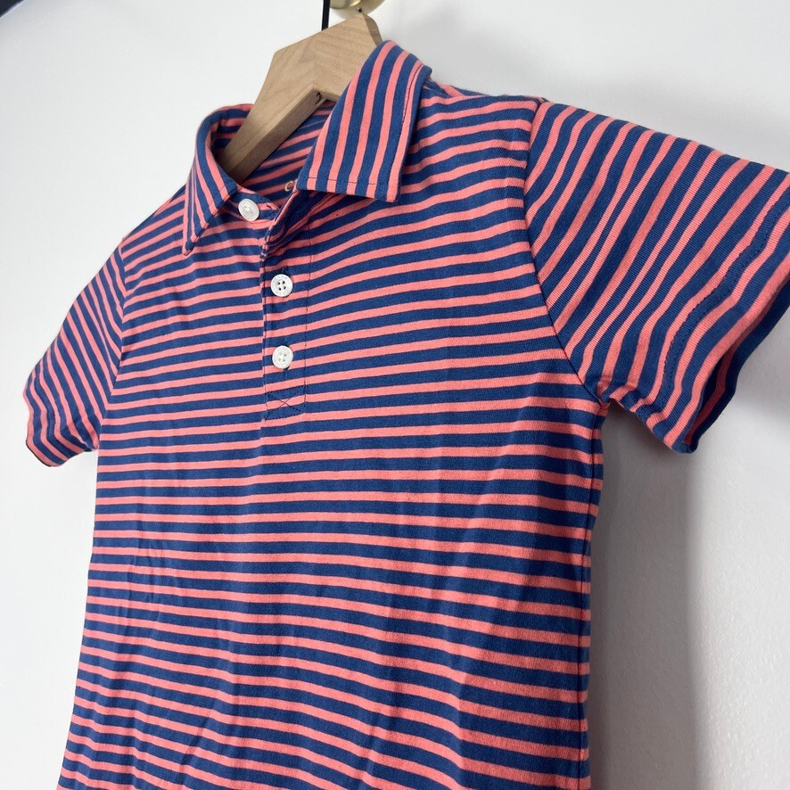 J.Crew Crewcuts Boys XS 4-5 Navy Coral Stripe Short Sleeve Polo Shirt NWT