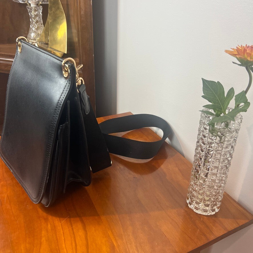 Urban Outfitters Black Leather Crossbody Bag Gold Hardware Minimal Chic