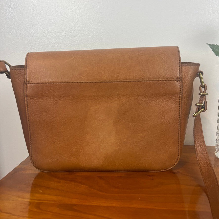 Madewell Vintage Brown Leather Crossbody Bag Brass Clasp Shoulder Purse