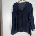 FLAX 100% Linen Charcoal Button Front Tunic Blouse Top Women’s Large L
