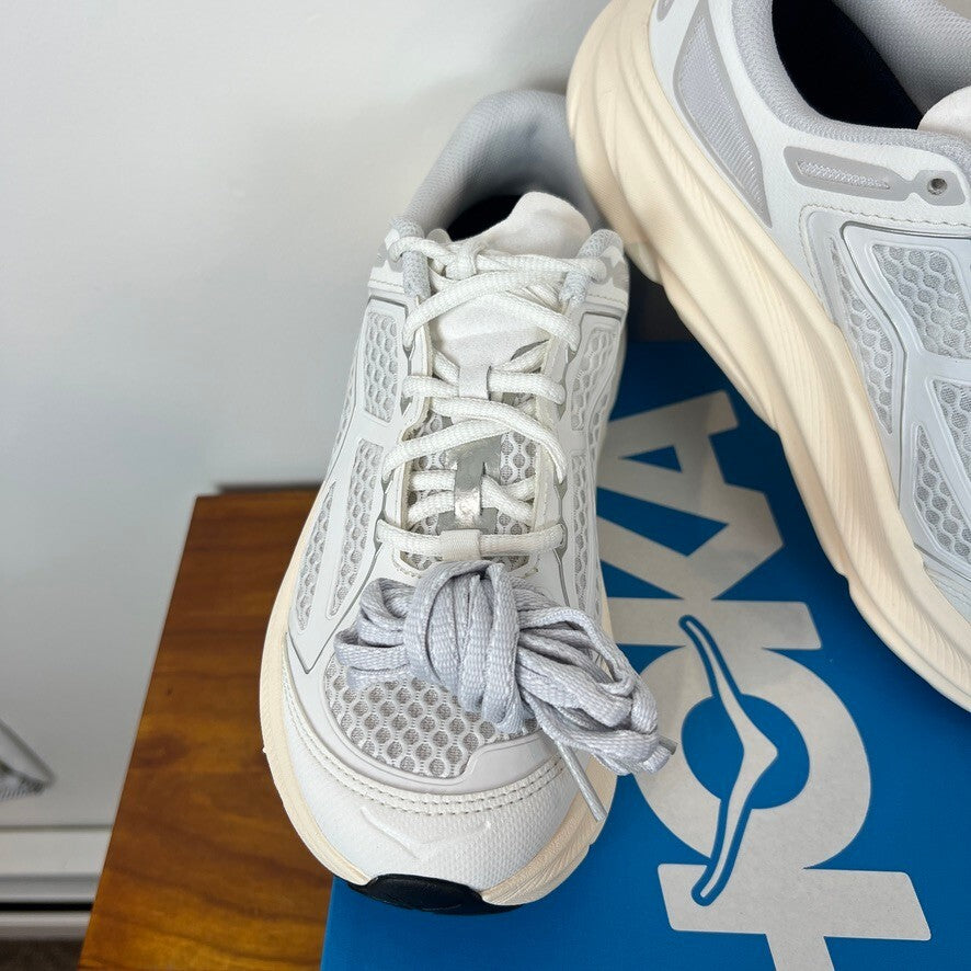 HOKA U Clifton One9 Womens 6.5 White Grey Running Shoes 1155370 FCG NWT
