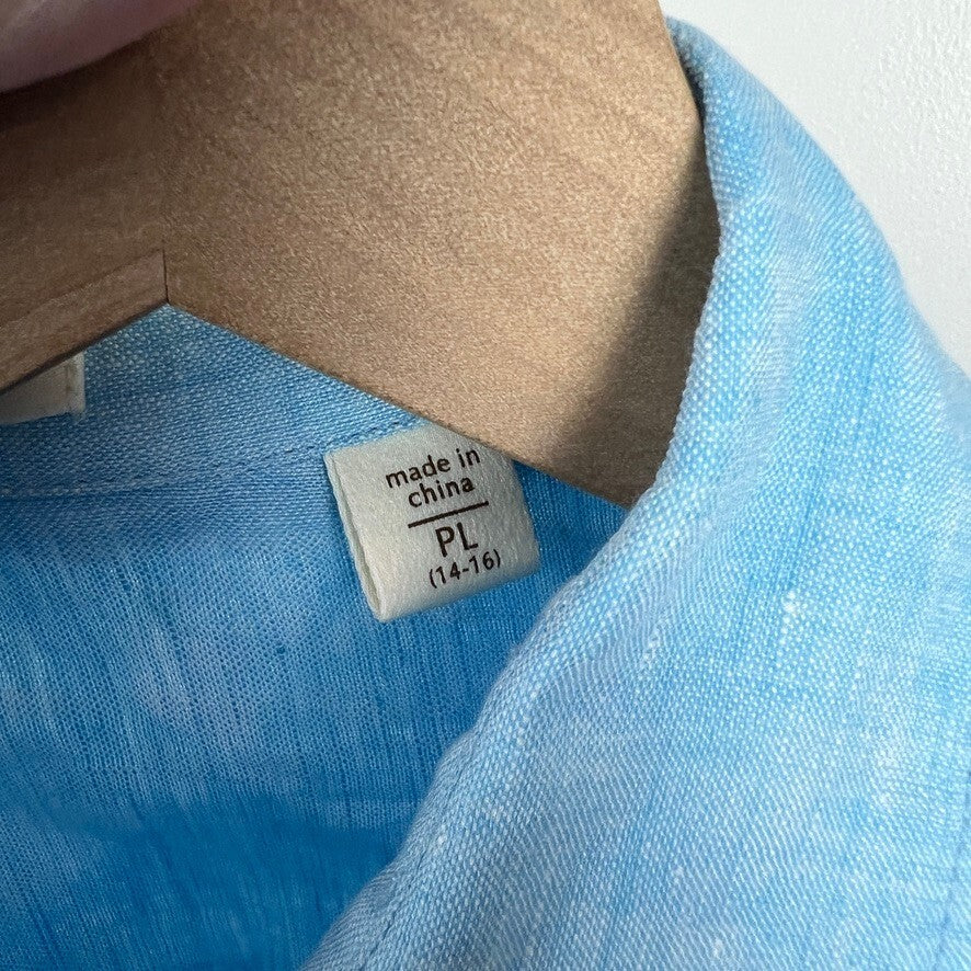 NWT Coldwater Creek 100% Linen Blue Button Front Shirt Petite Large PL