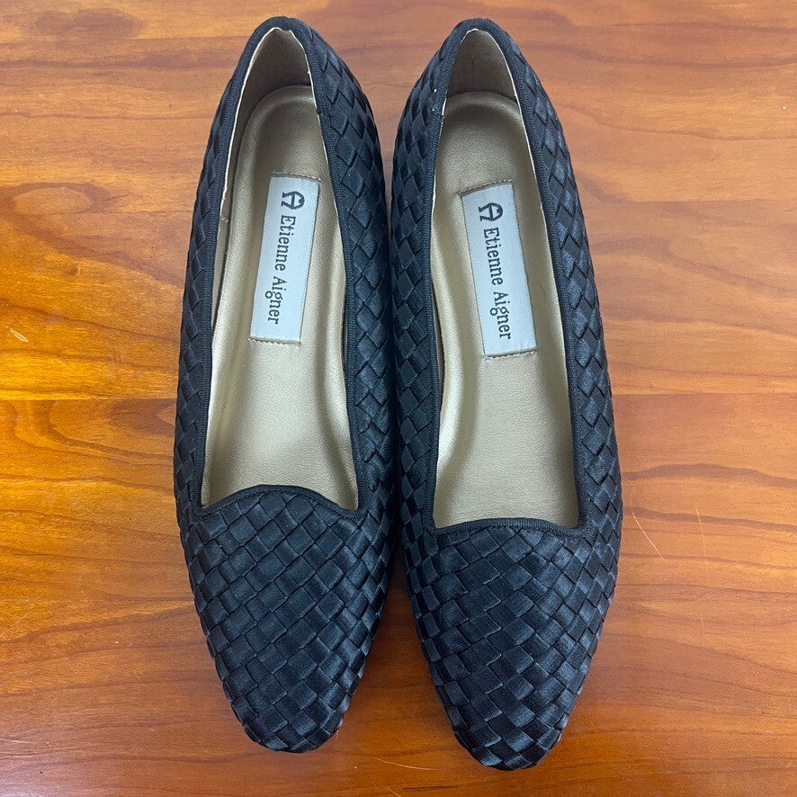 Etienne Aigner Rebecca Woven Black Leather Sole Loafers Women's Size 6M NWOT