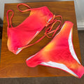 Women's Neon Red Orange Ombre 3 Piece Bikini Set & Sarong Cover Up Medium - NWT