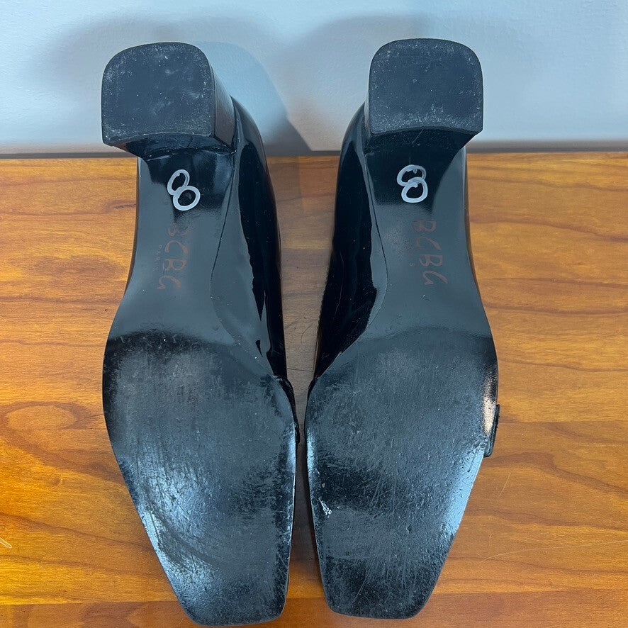 Vintage BCBG Paris Black Patent Leather Loafer Pumps Buckle Heels Size 8