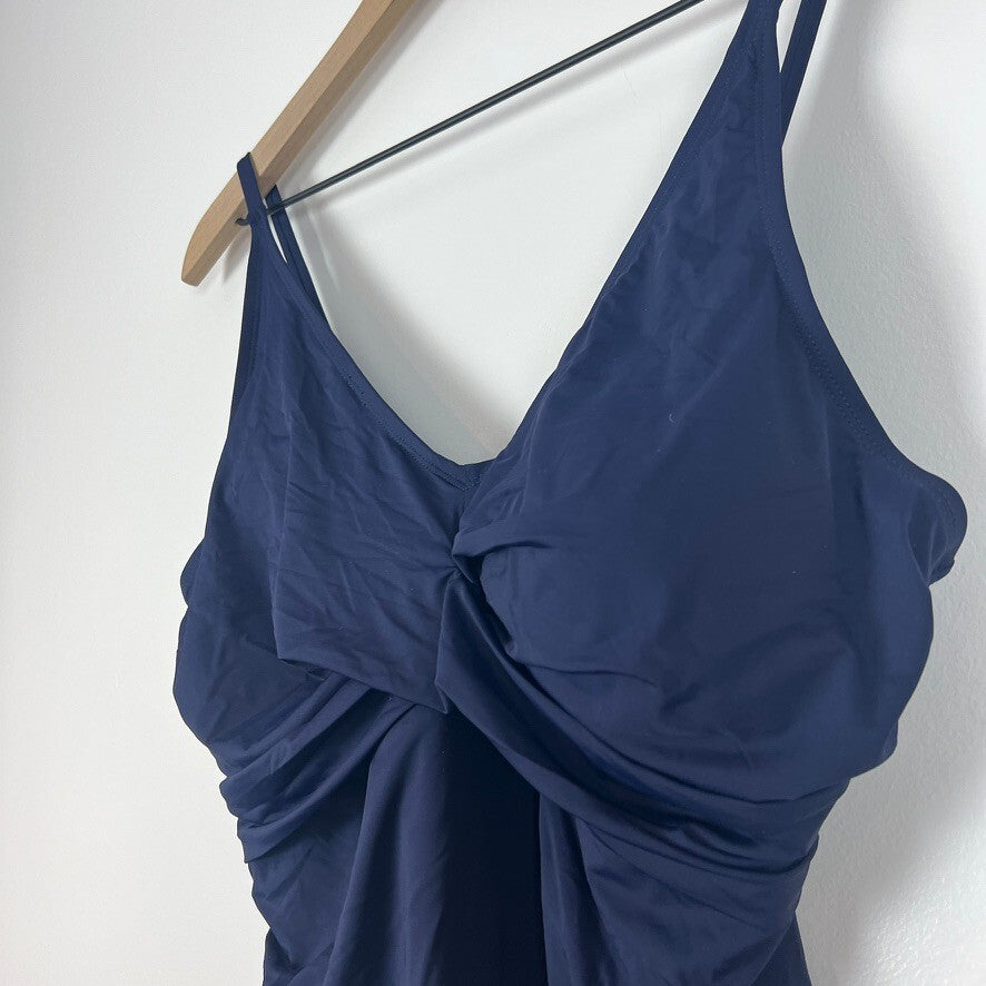 Hilor Navy Tummy Control One Piece Swimsuit Ruched Adjustable Straps NWT 16