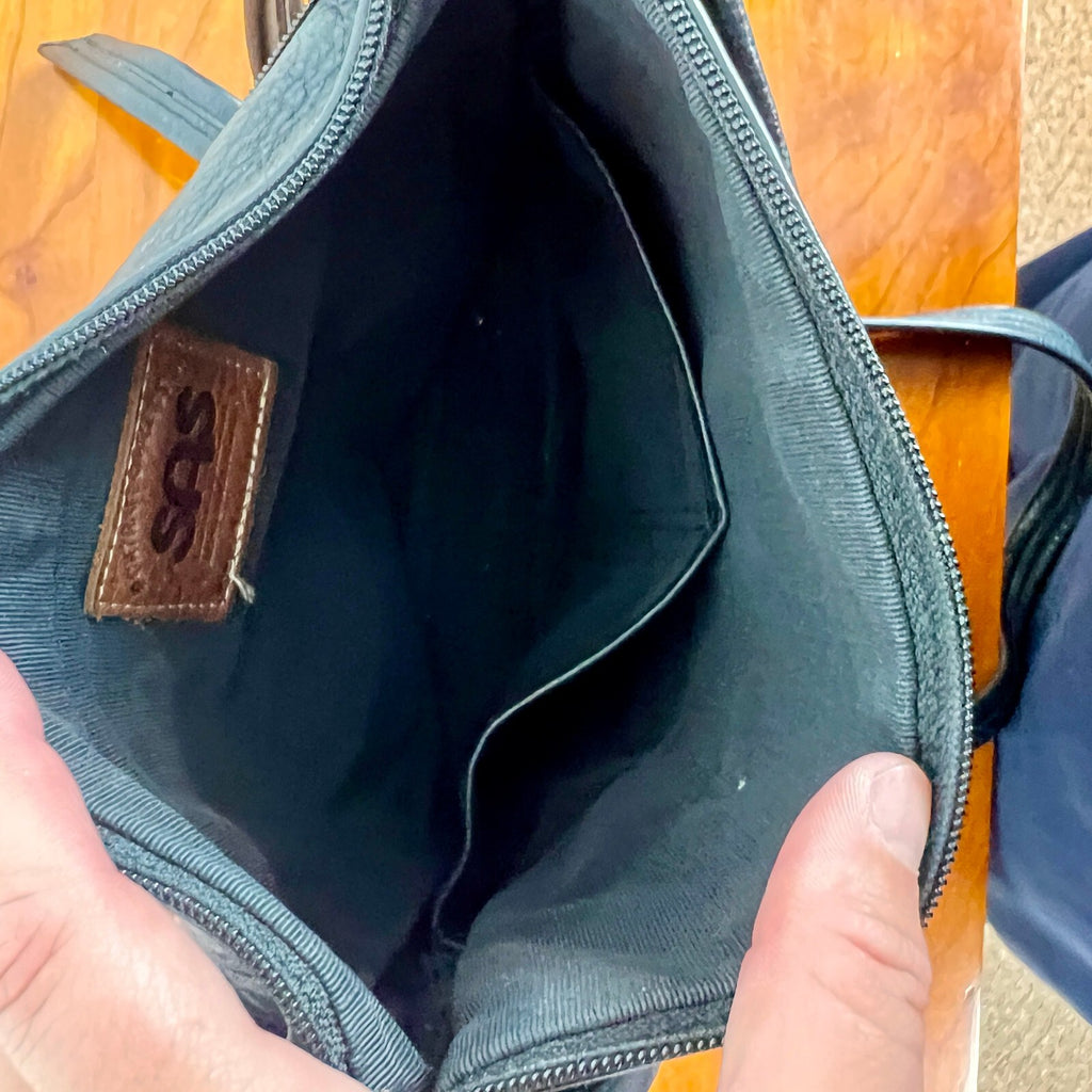 SAS Genuine Leather Black Crossbody Organizer Bag Adjustable Strap USA Made