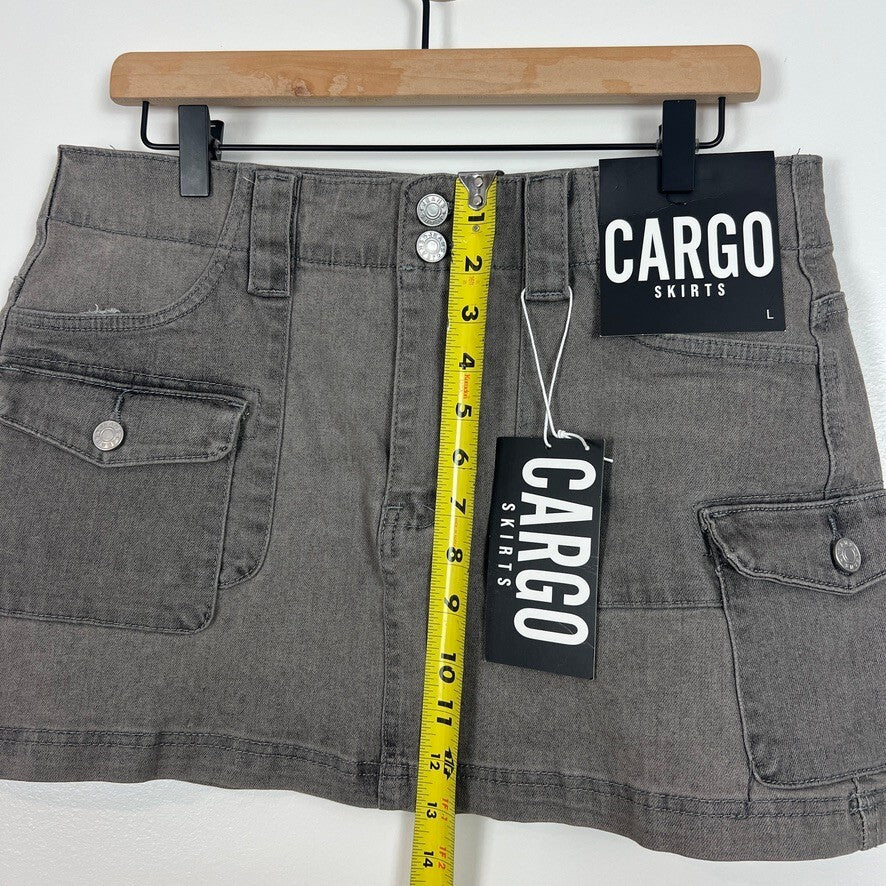 Stretchy Gray Cargo Mini Skirt NWT Utility Pockets Y2K Streetwear Size L