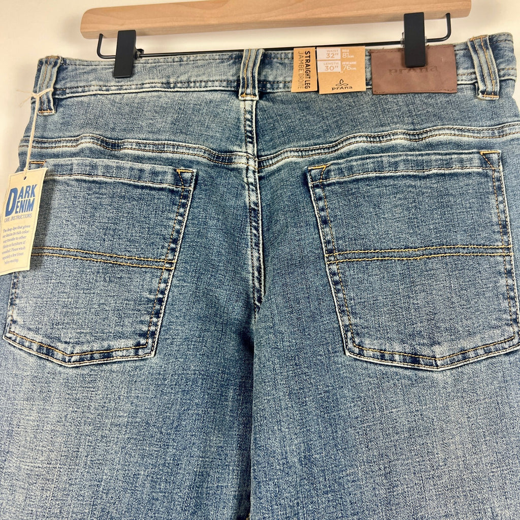 NWT prAna Axiom Straight Leg Jeans Antique Stone Wash Men's 32x30 Stretch