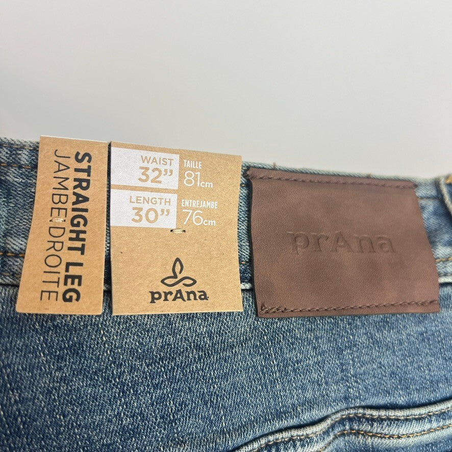 NWT prAna Axiom Straight Leg Jeans Antique Stone Wash Men's 32x30 Stretch