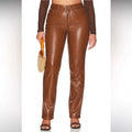 Good American Faux Leather Straight Leg Pants Burnt Caramel 14/32 Women's