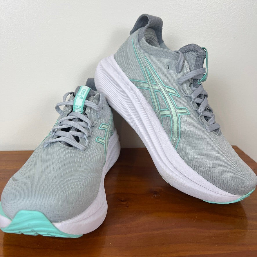 ASICS Gel-Nimbus 27 Wide Womens 5.5 Gray Mint Running Shoes NWOT