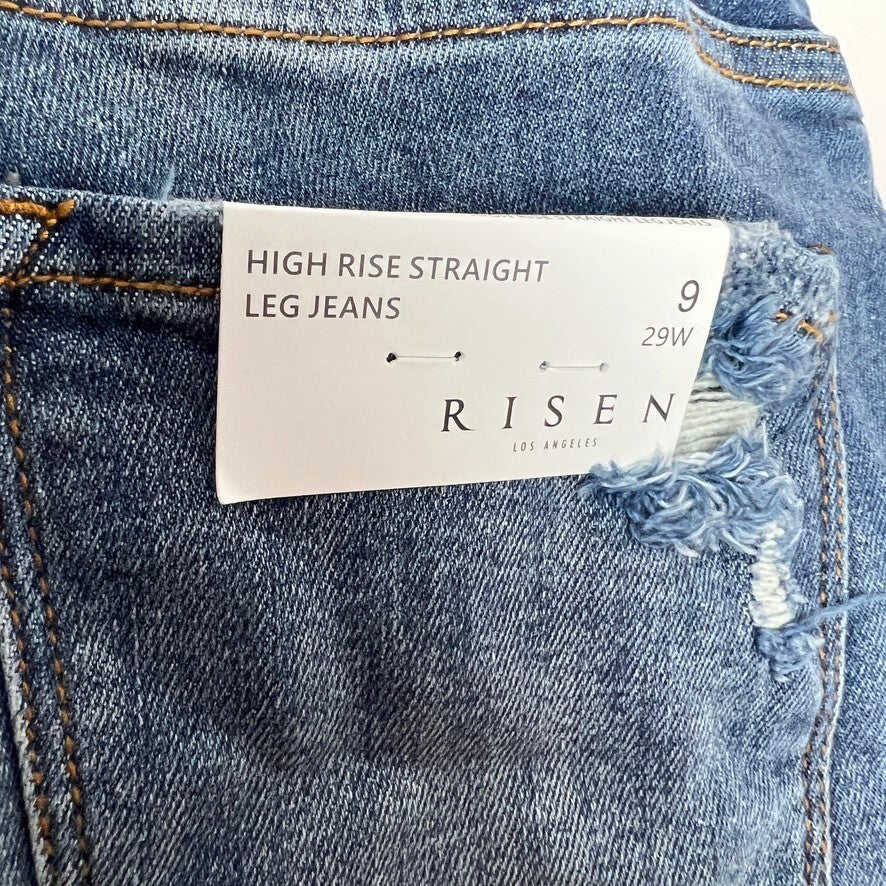 Risen High Rise Distressed Straight Denim Shorts Women's 9/29 NWT Medium Wash
