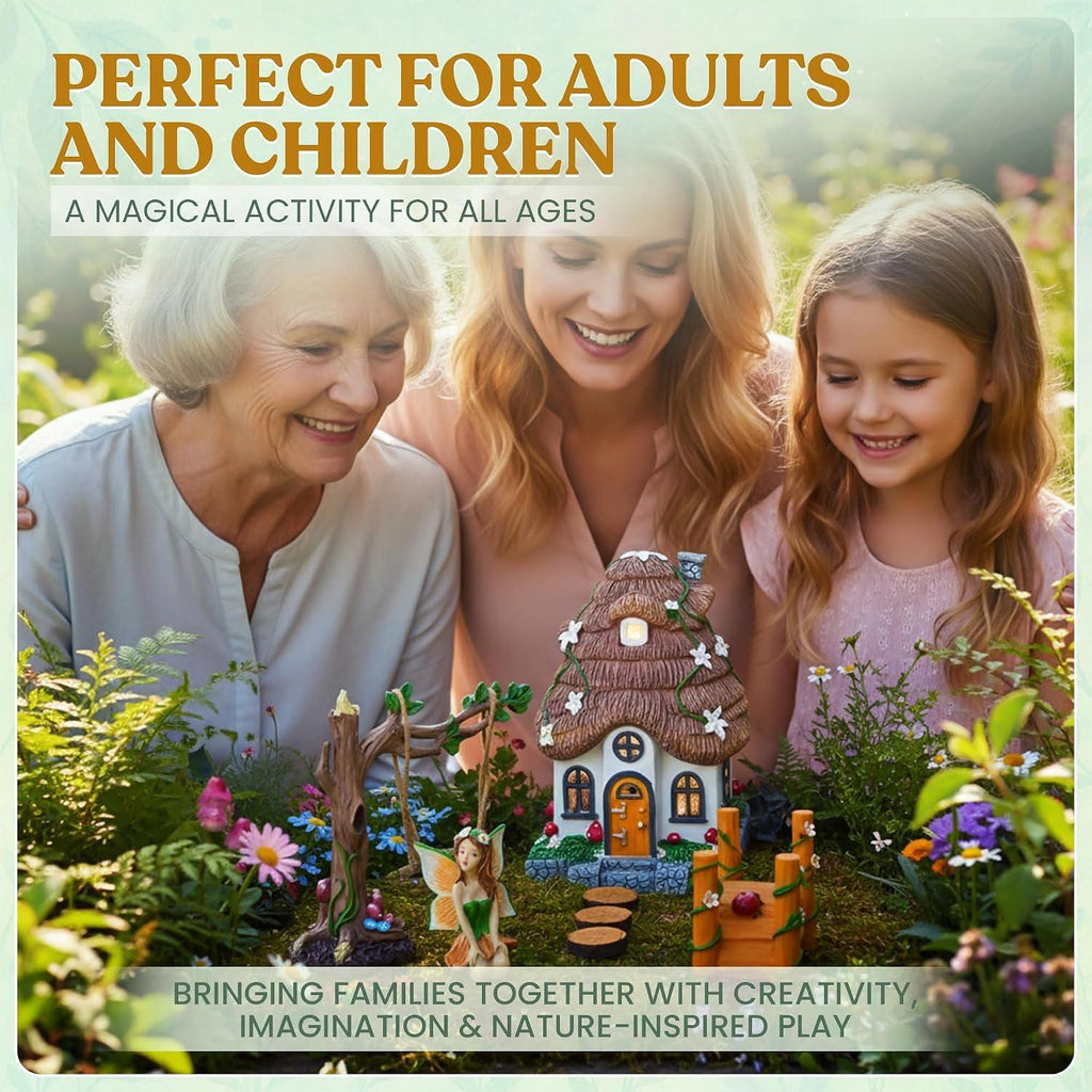 Fairy Garden Kit - 7 Piece Glow in The Dark, Gnome House, Indoor/Outdoor Décor