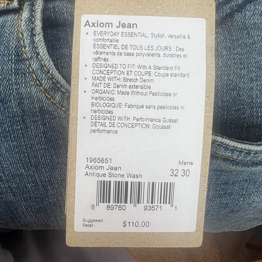 NWT prAna Axiom Straight Leg Jeans Antique Stone Wash Men's 32x30 Stretch