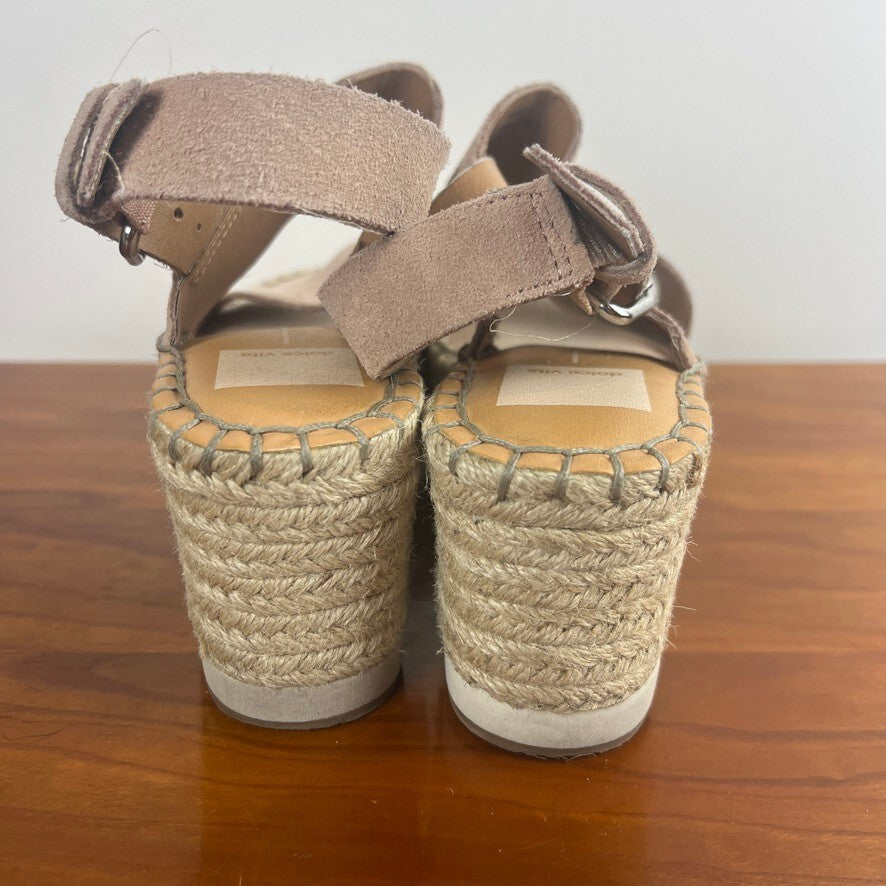 Dolce Vita Mauri Suede Espadrille Platform Wedge Sandals Taupe Women's 7