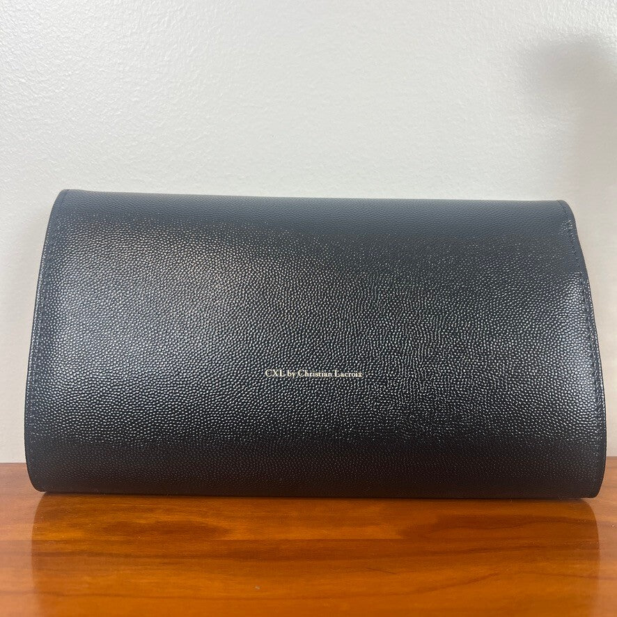 CXL Christian Lacroix Black Caviar Clutch Gold Chain Evening Bag NWT