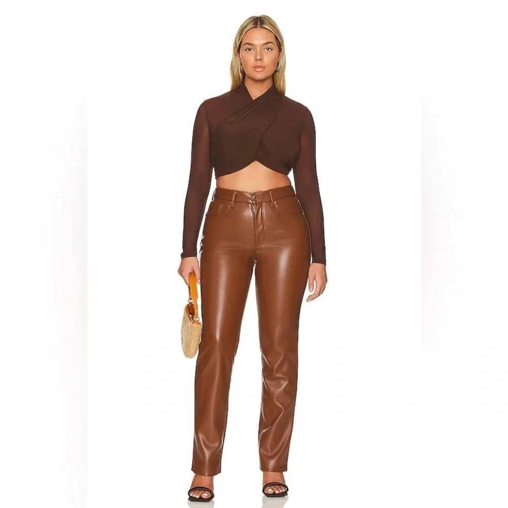 Good American Faux Leather Straight Leg Pants Burnt Caramel 14/32 Women's