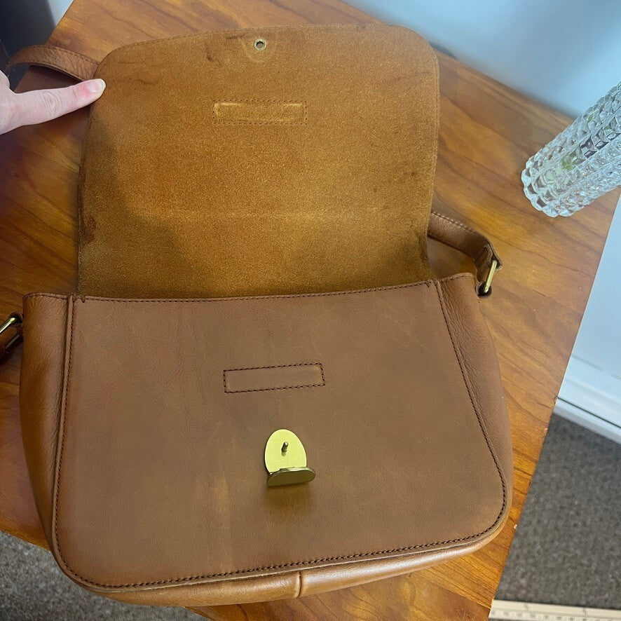 Madewell Vintage Brown Leather Crossbody Bag Brass Clasp Shoulder Purse