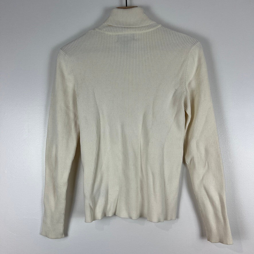 Lauren Ralph Lauren Ribbed Cotton Turtleneck Sweater Ivory Medium Classic