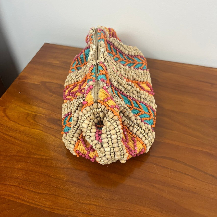 Colorful Wood Beaded Clutch Crossbody Bag Boho Tribal Statement Purse India
