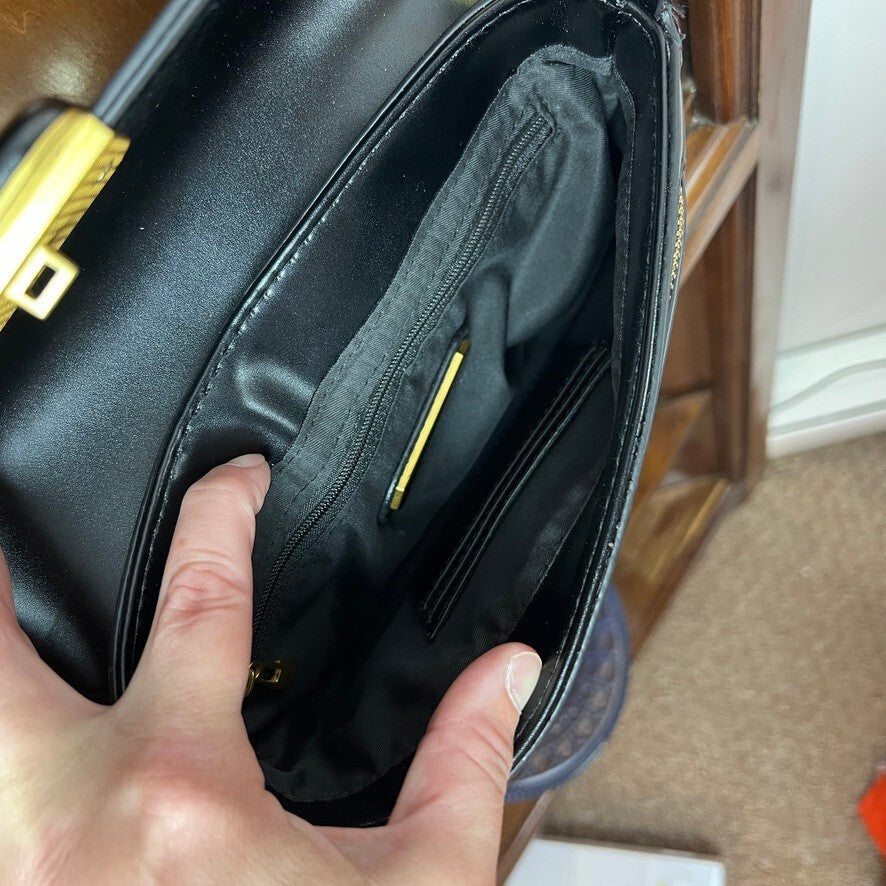 Madison West Black Faux Leather Shoulder Bag Gold Hardware NWOT Chic Purse