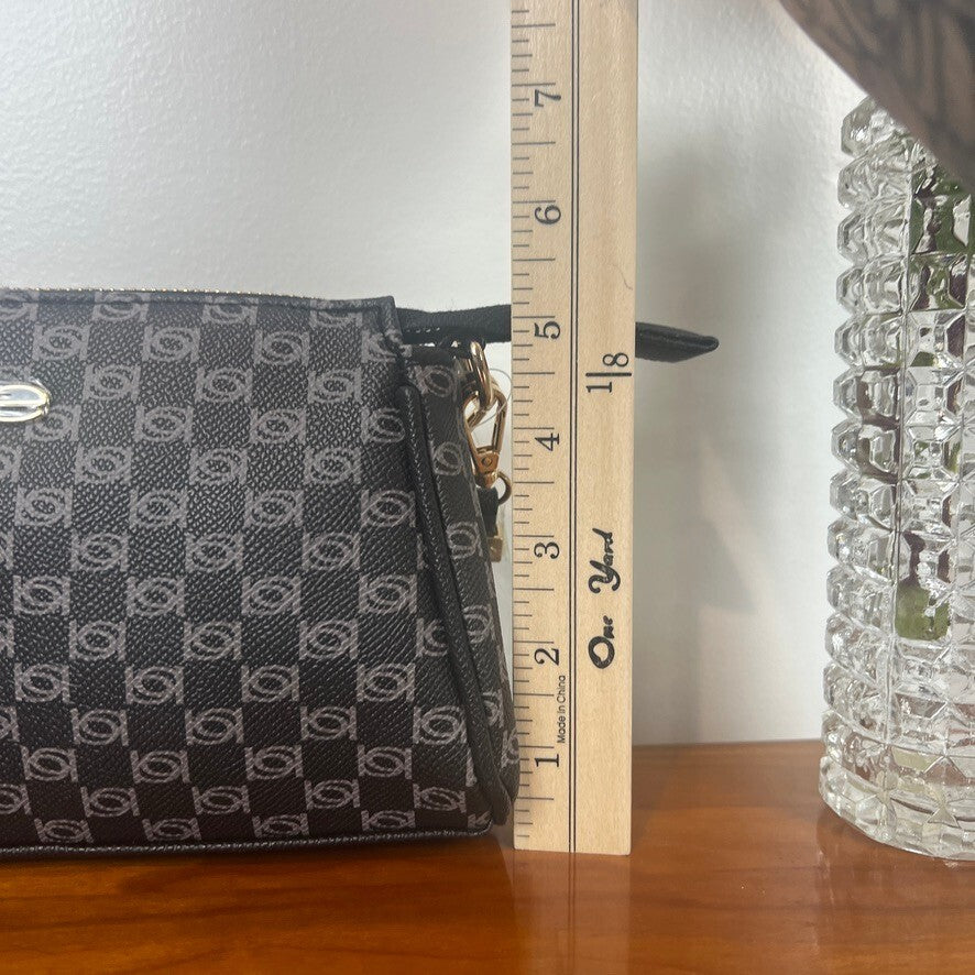 xBebe Black Monogram Crossbody Bag Gold Chain Strap NWT Logo Chic Style