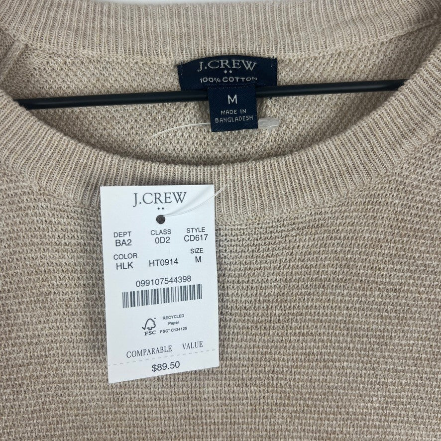 J.Crew 100% Cotton Tan Beige Crewneck Sweater Medium NWT Lightweight Knit New