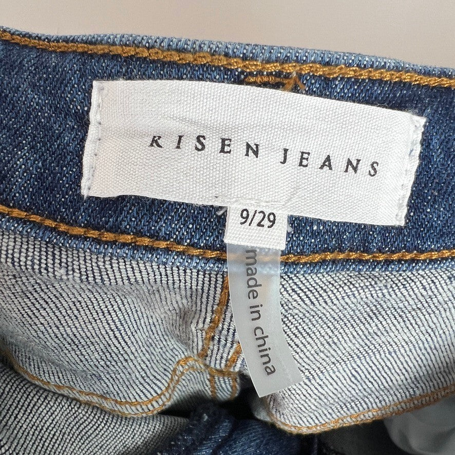 Risen High Rise Distressed Straight Denim Shorts Women's 9/29 NWT Medium Wash