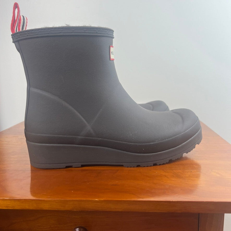 Hunter Original Play Short Faux Fur Rain Boots Dark Brown Women's US 7 NWT