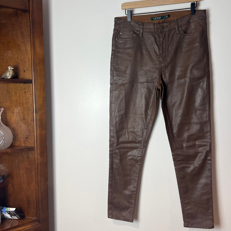 Lauren Ralph Lauren Brown Coated Skinny Ankle Jeans Women's Size 10