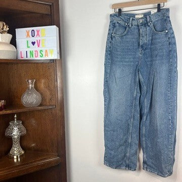 NWT We The Free Truro Baggy Puddle Jeans Women's 30 Wide Leg Denim Blue