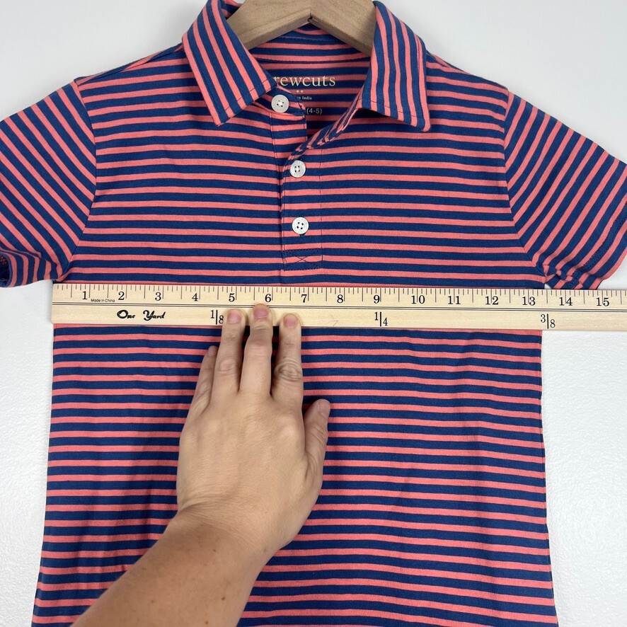 J.Crew Crewcuts Boys XS 4-5 Navy Coral Stripe Short Sleeve Polo Shirt NWT