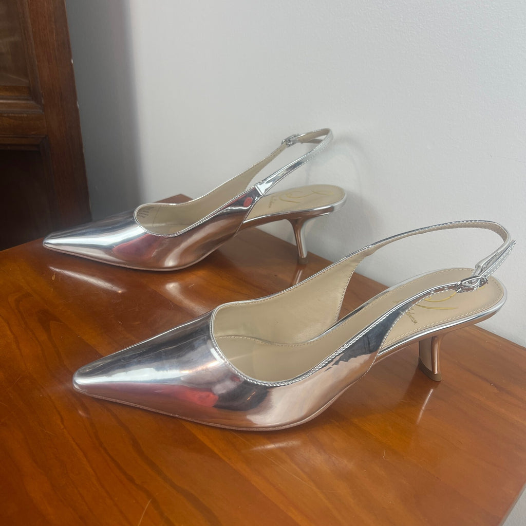 Sam Edelman Bianka Silver Metallic Slingback Kitten Heels Women's 9 NWT