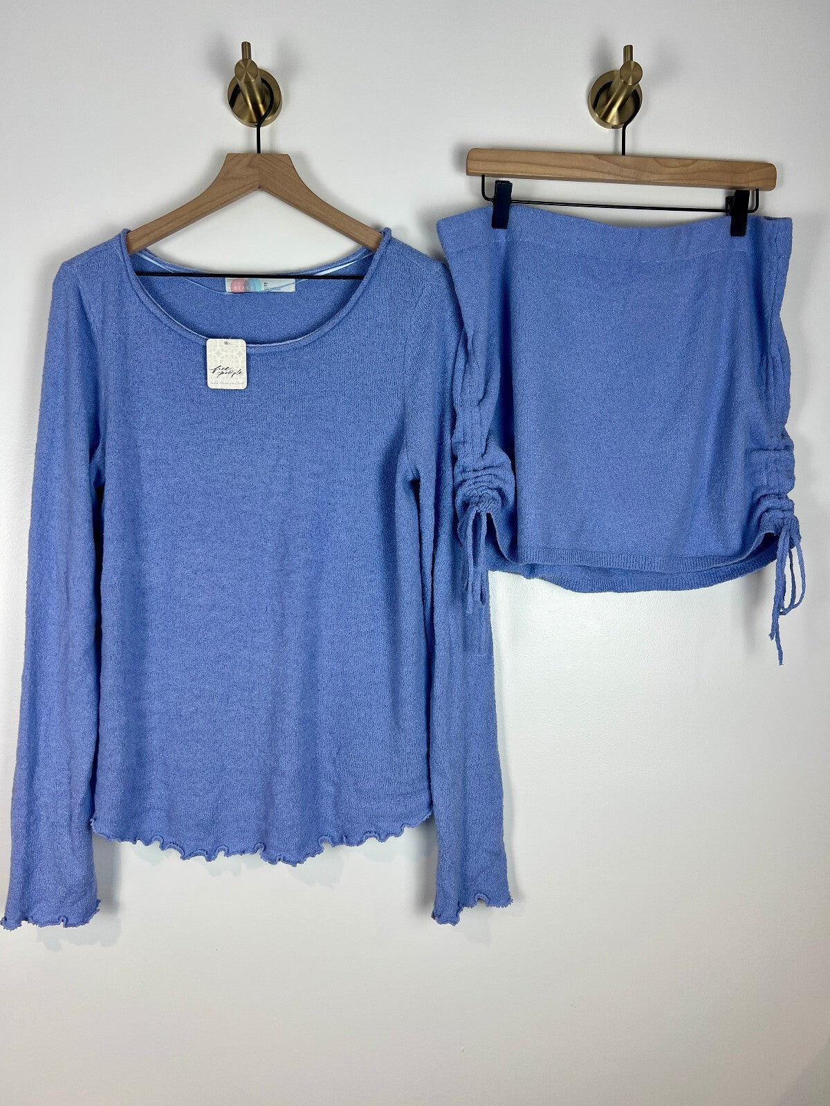 Free People FP Beach Blue Heron Ruched Skirt Top Set XL NWT $78