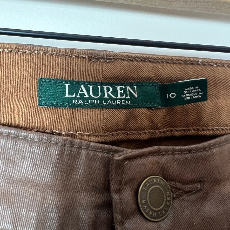 Lauren Ralph Lauren Brown Coated Skinny Ankle Jeans Women's Size 10