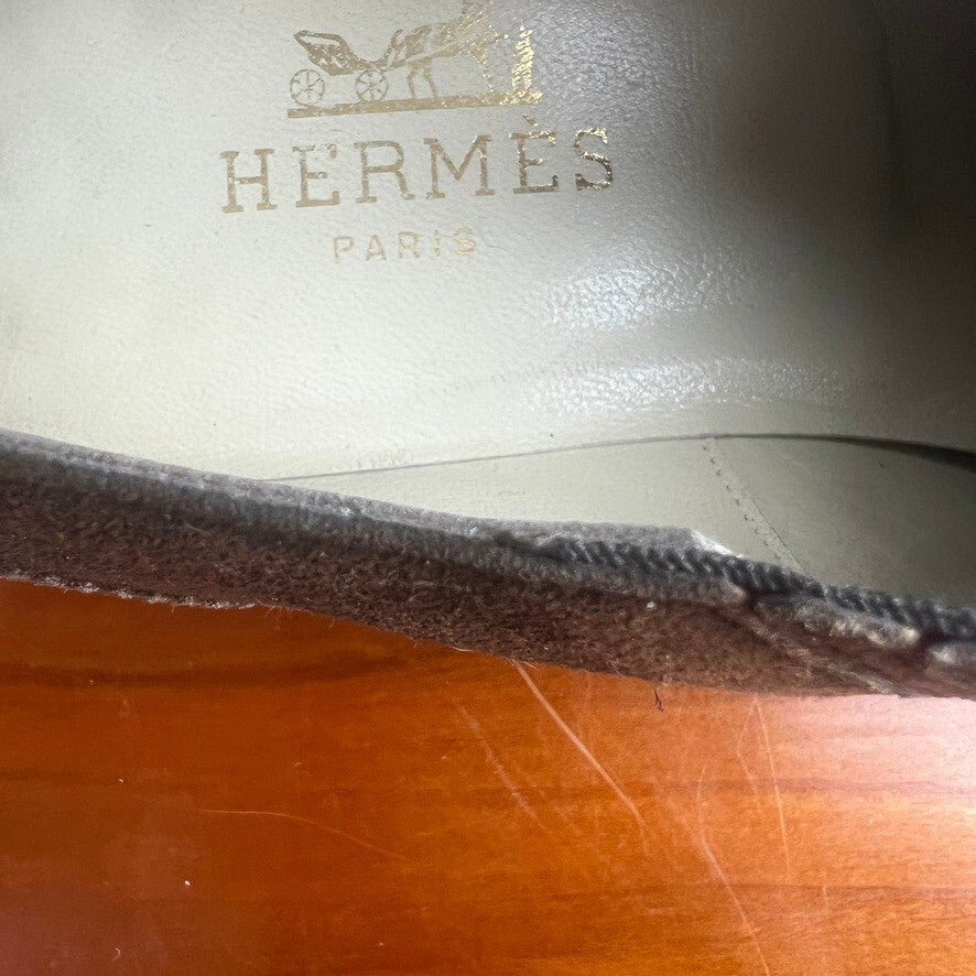 Hermès Paris Brown Suede Wingtip Slip-On Loafers Women's Made in France Size 5.5
