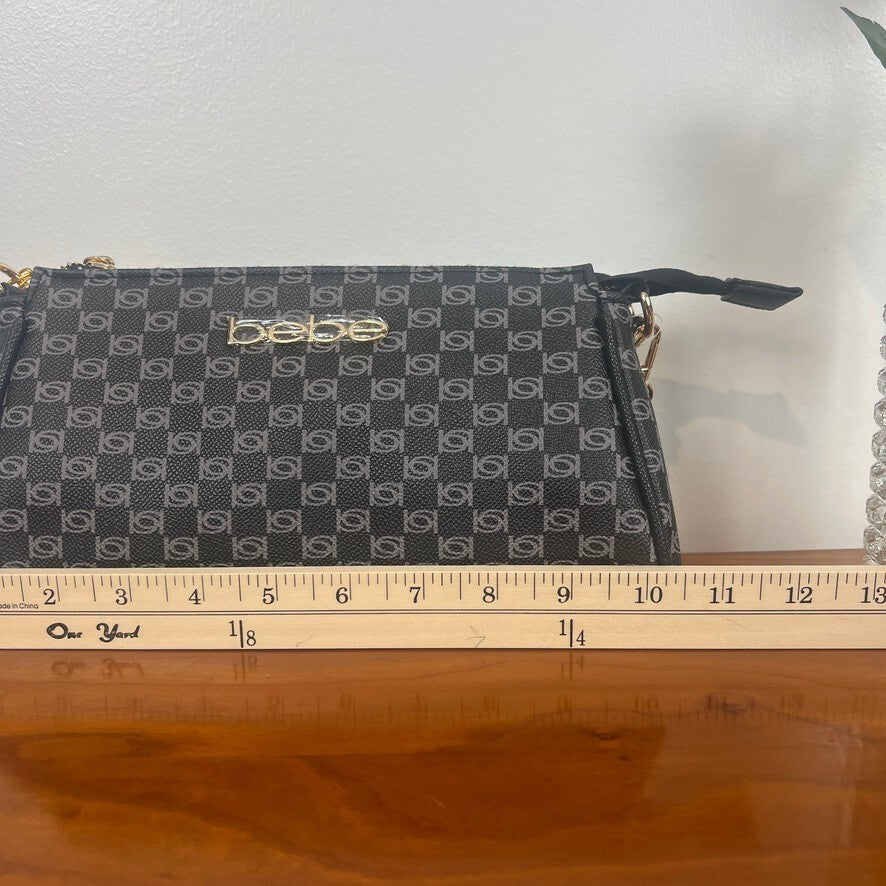 xBebe Black Monogram Crossbody Bag Gold Chain Strap NWT Logo Chic Style