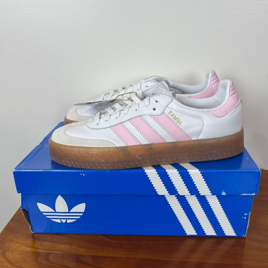 Adidas Sambae J White Pink Gum Big Kids 7 Womens 8.5 Platform JQ1237 NWT