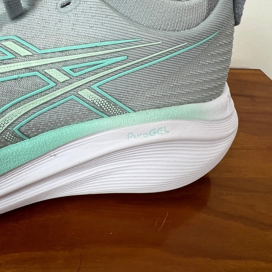 ASICS Gel-Nimbus 27 Wide Womens 5.5 Gray Mint Running Shoes NWOT