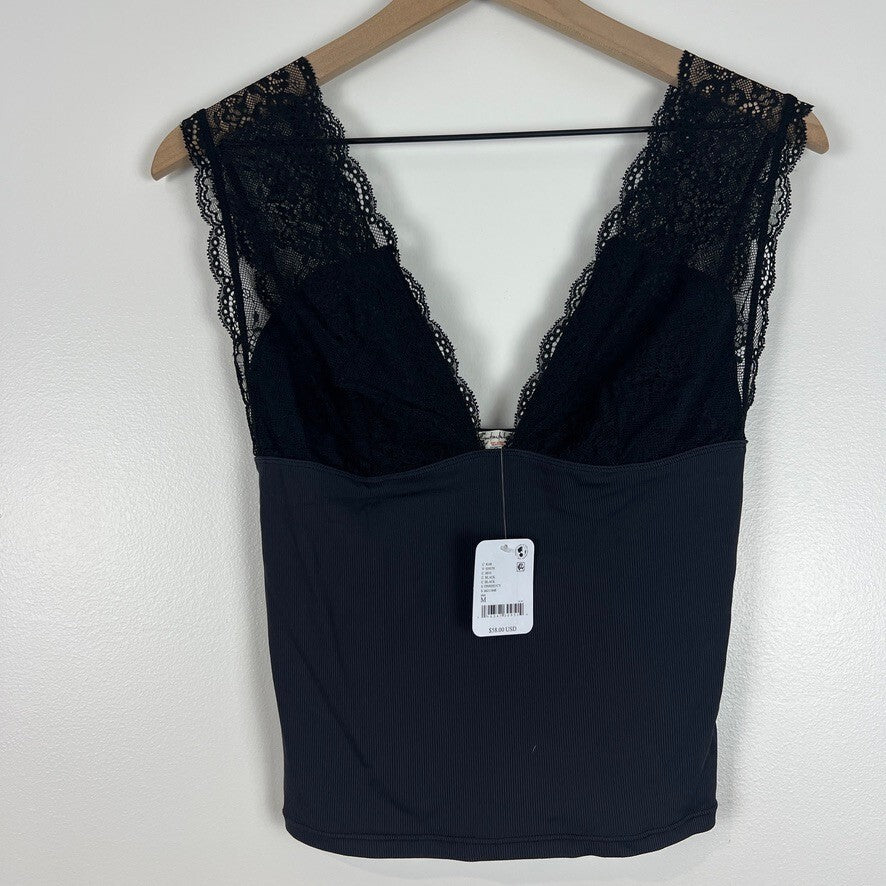 Free People Intimately Black Lace Plunge Tank Top NWT Size Medium
